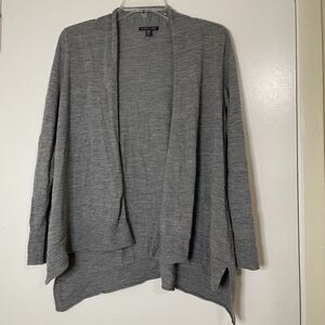 EILEEN FISHER gray merino wool open knit lightweight cardigan sweater Med READ